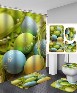 Painted Eggshell Easter Eggs Waterproof Shower Curtain Set