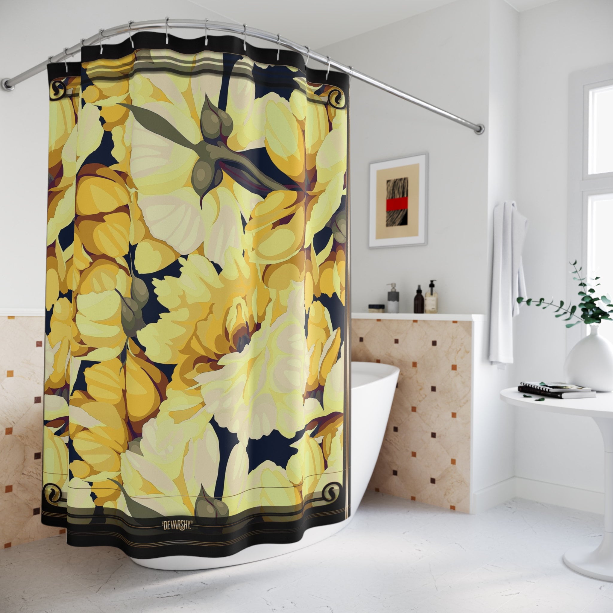 Painted Floral Shower Curtain with Elegant Design - Chic Bathroom Decor