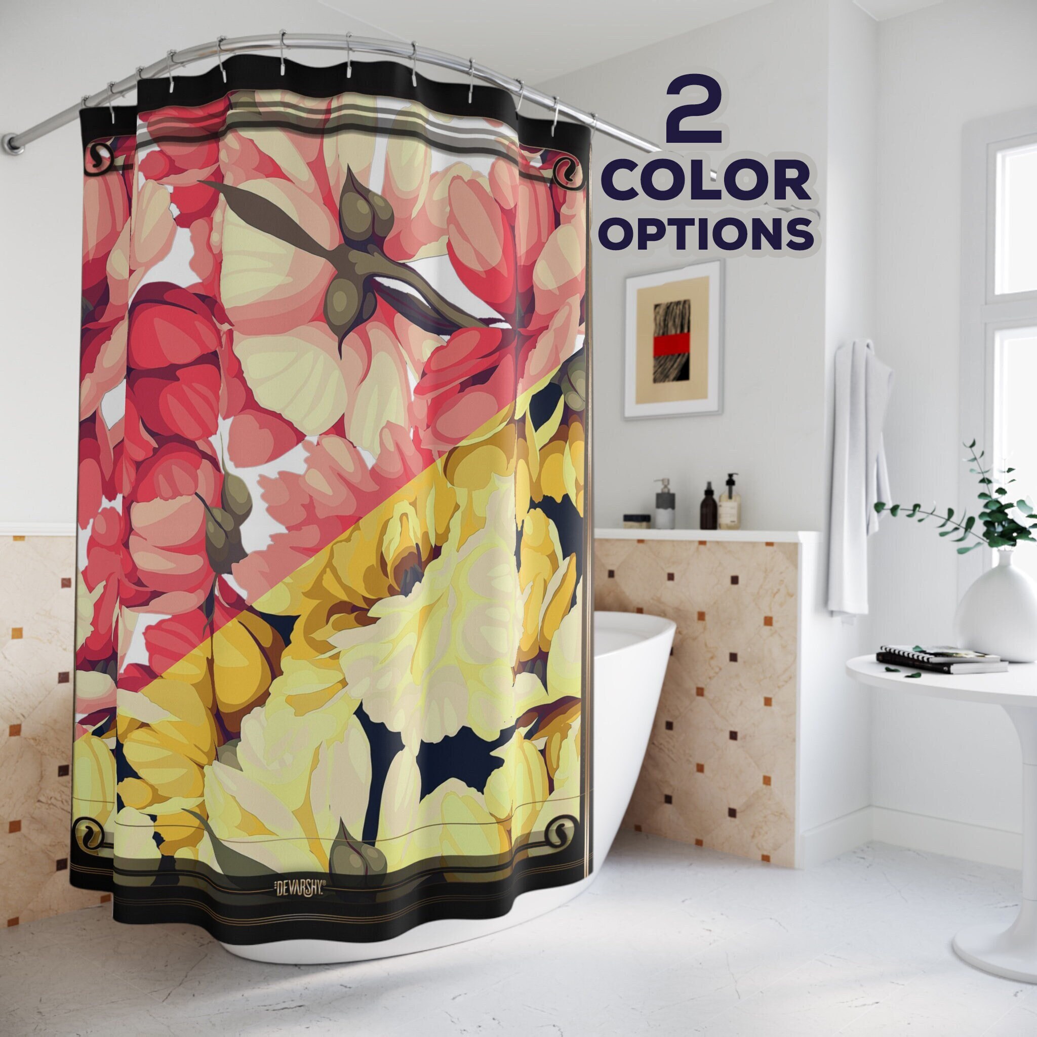Painted Floral Shower Curtain with Elegant Design - Chic Bathroom Decor