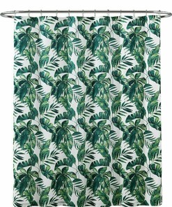 Painterly Green and White Palm Leaves Shower Curtain with Vintage Design, for Bathroom Decor 