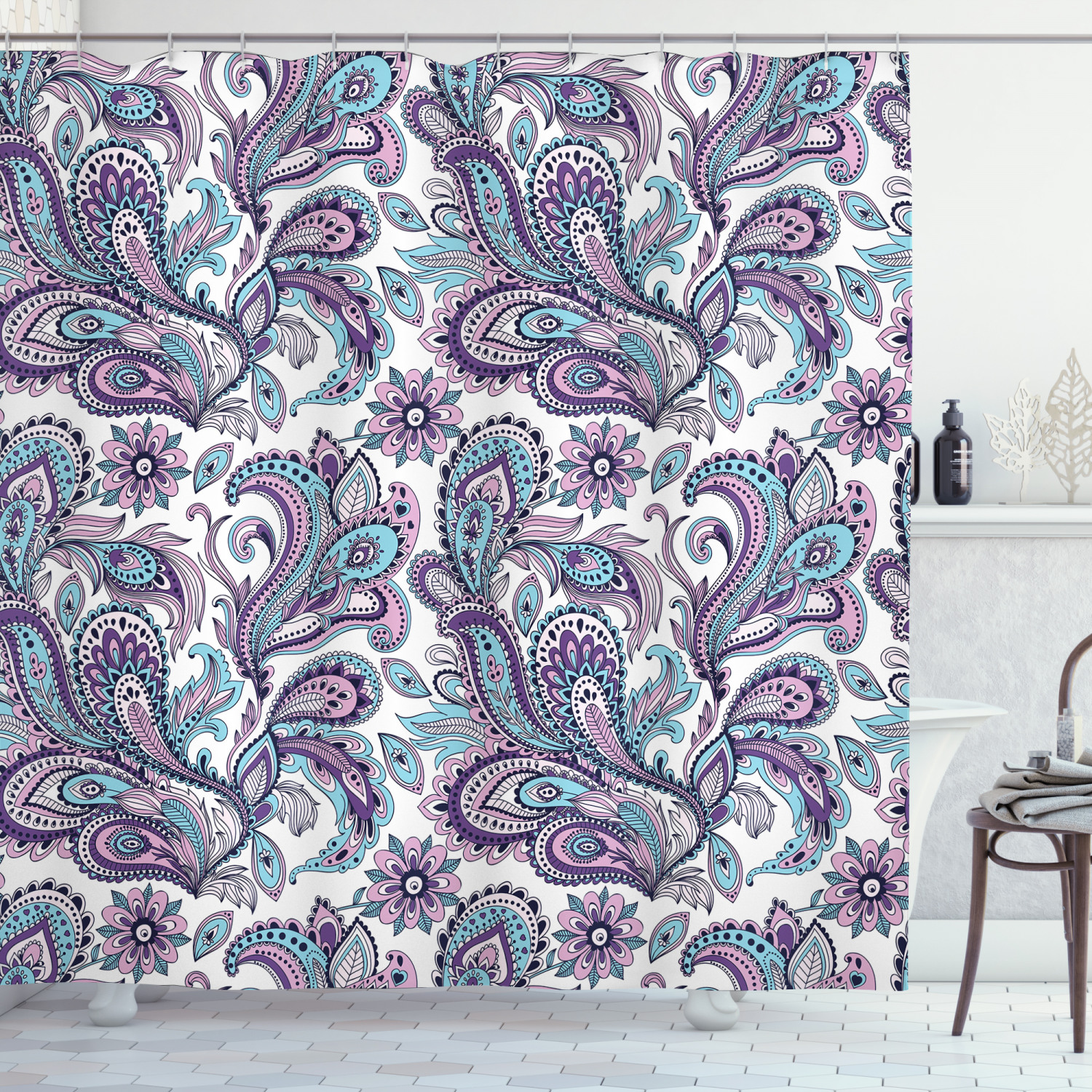 Paisley Country Floral Shower Curtain Print - Romantic Bathroom Decor