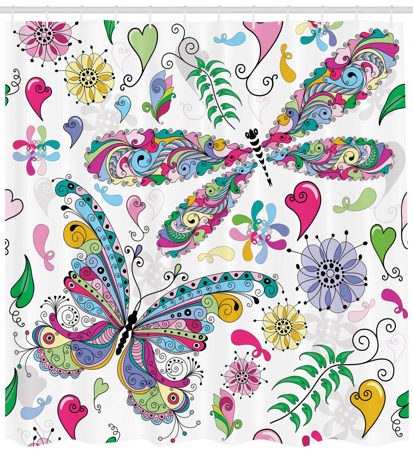 Paisley Dragonfly Butterfly Print Shower Curtain - Bohemian Bathroom Decor
