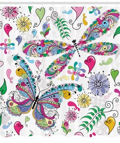 Paisley Dragonfly Butterfly Print Shower Curtain - Bohemian Bathroom Decor