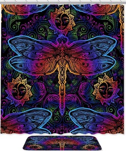 Paisley Dragonfly Sun Mandalas Shower Curtain for Boho Bathroom Decor