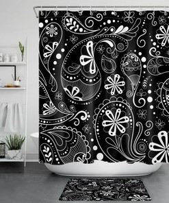 Paisley Floral Shower Curtain - Black Bathroom Decor With Boho And Vintage Style
