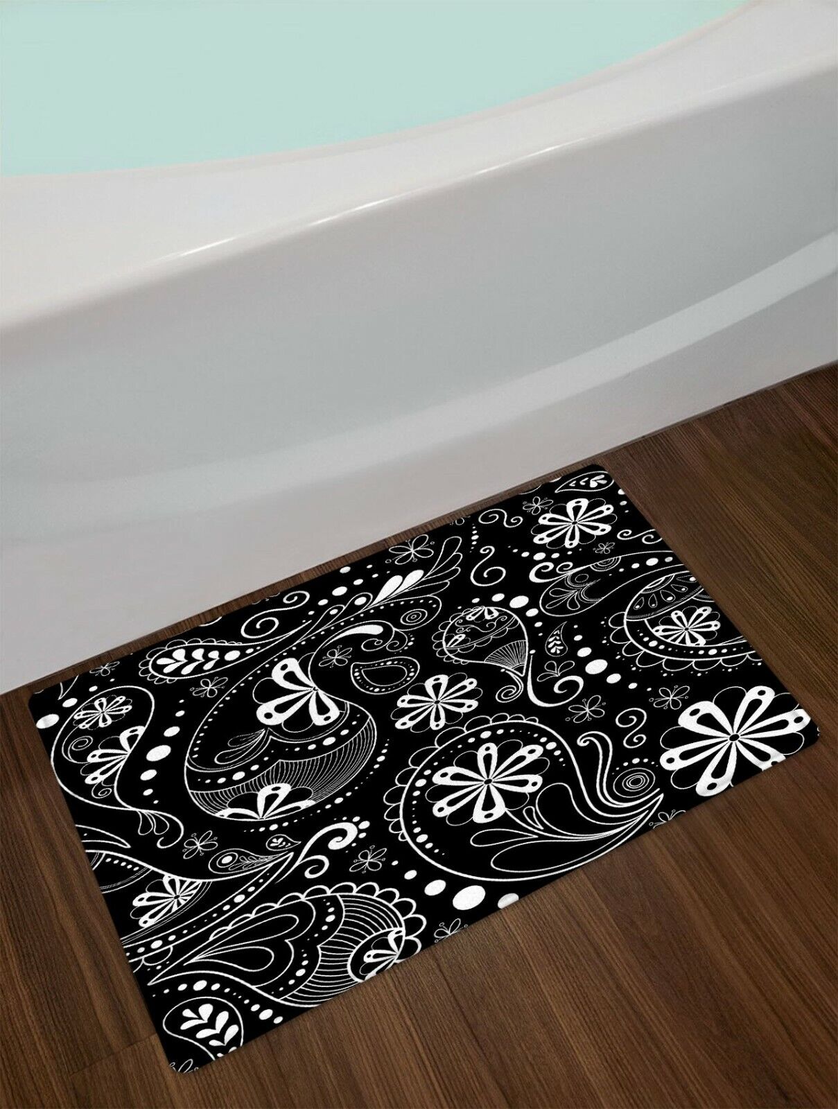 Paisley Floral Shower Curtain - Black Bathroom Decor With Boho And Vintage Style - Image 3