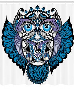 Paisley Owl Animal Tattoo Print Shower Curtain - Retro Bathroom Decor