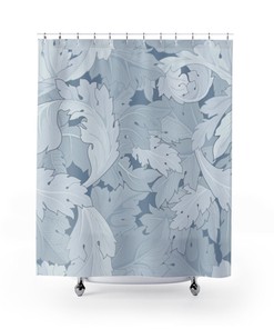 Pale Blue Gray Acanthus Leaves Shower Curtain - Vintage English Bathroom Decor
