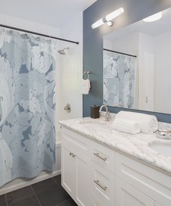 Pale Blue Gray Acanthus Leaves Shower Curtain - Vintage English Bathroom Decor