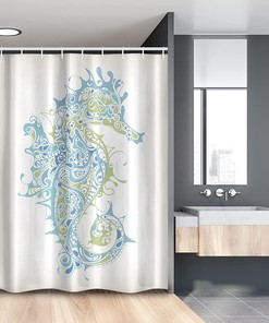 Pale Blue Green Creative Seahorse Stall Shower Curtain For Bathroom