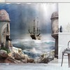 Pale Muave Beige Pirate Ship Sailboat Shower Curtain For Bathroom