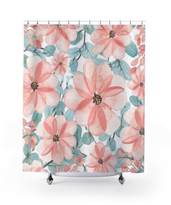 Pale Peach Flower Watercolor Design Shower Curtain