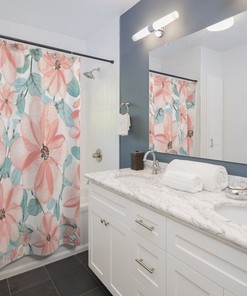 Pale Peach Flower Watercolor Design Shower Curtain