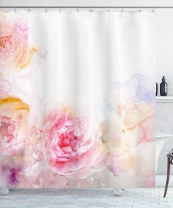 Pale Pink Hot Pink Romantic Victorian Flowers Roses Leaves Image Shower Curtain