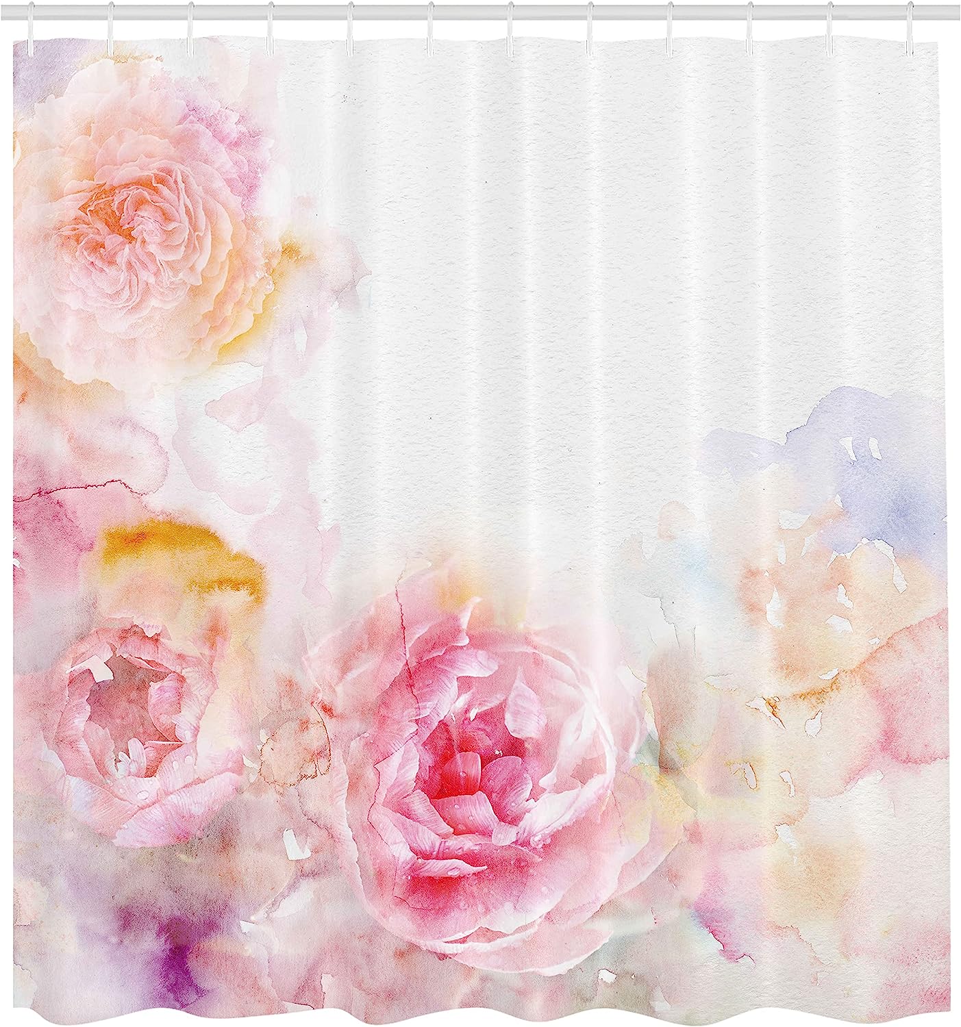 Pale Pink Hot Pink Romantic Victorian Flowers Roses Leaves Image Shower Curtain - Image 2