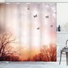 Pale Pink Orange Dreamy Butterflies Over Trees Romantic Fantasy Blurry Sky Design Shower Curtain