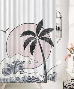 Palm Coconut Tree And Sea Waves Beach Shower Curtain For A Tranquil Home Spa