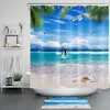Palm Dolphin and Seagull Ocean Beach Shower Curtain with Tropical Design, for Bathroom Decor 