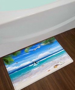 Palm Dolphin and Seagull Ocean Beach Shower Curtain with Tropical Design, for Bathroom Decor