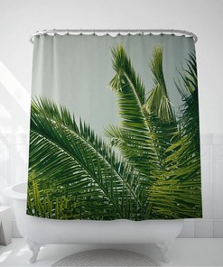 Palm Leaf Art Shower Curtain - Tropical Bathroom Decor