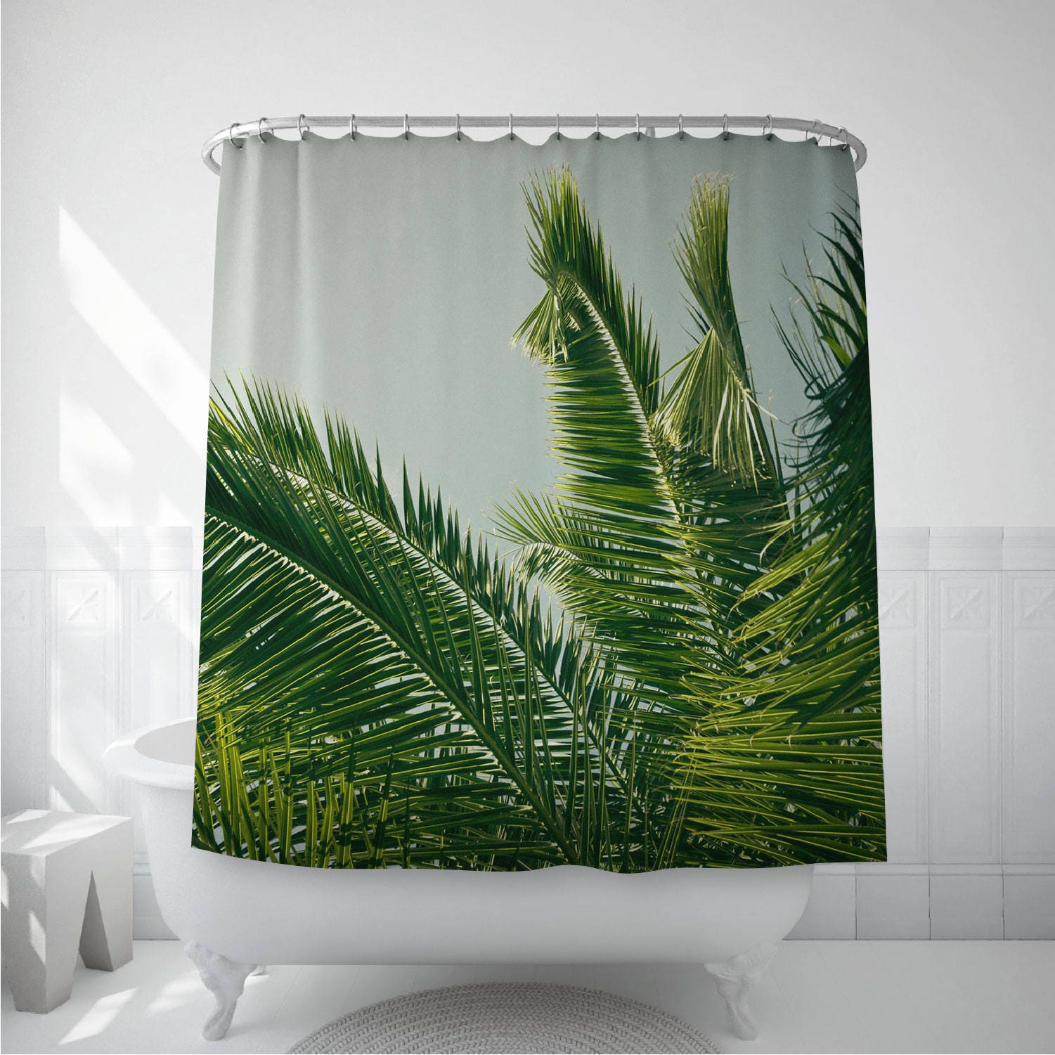 Palm Leaf Art Shower Curtain - Tropical Bathroom Decor
