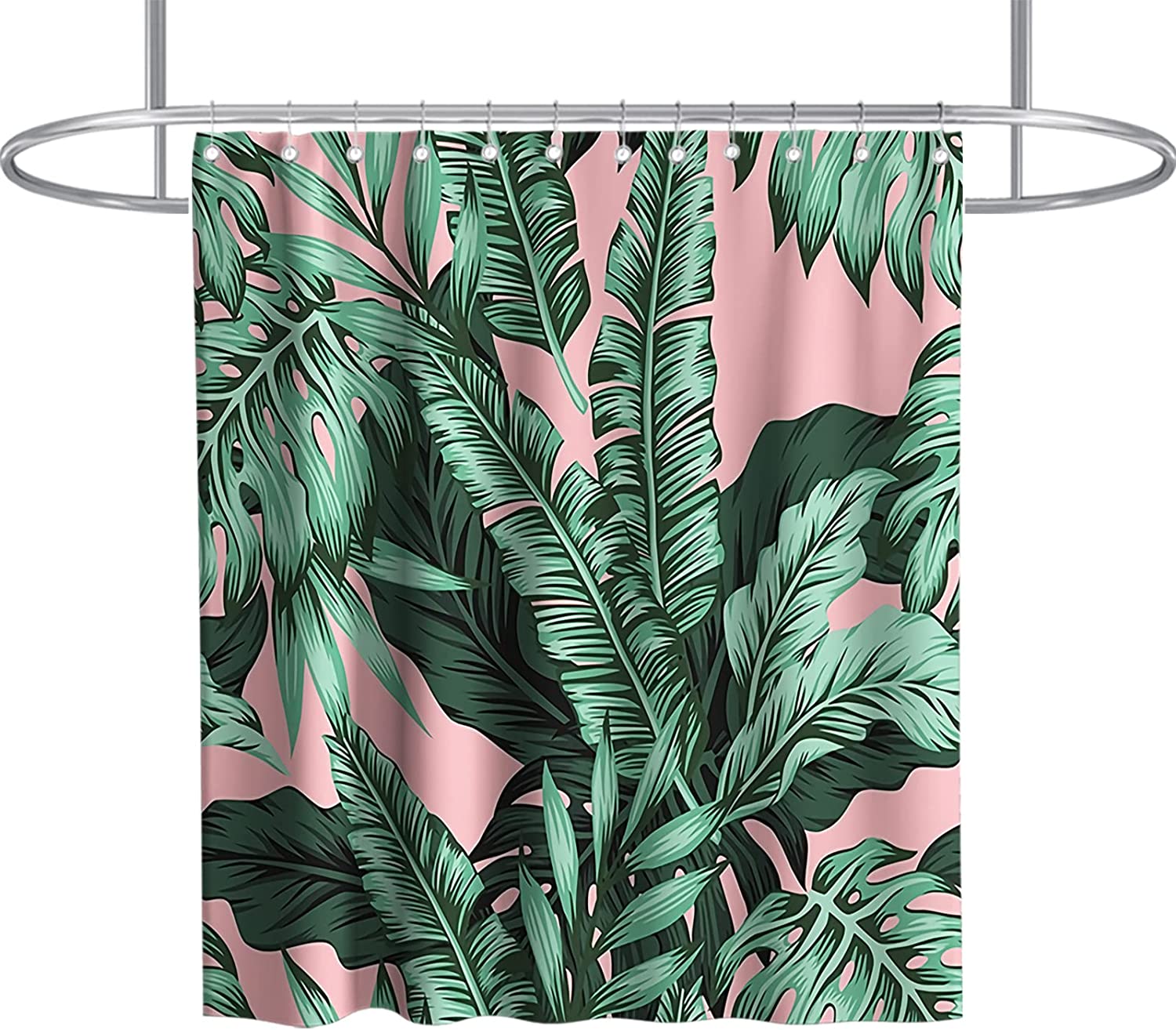 Palm Leaf Banana Vintage Shower Curtain Ideas Waterproof Washable Green Pink