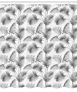 Palm Leaf Botanic Island Print Shower Curtain for a Beachy and Tropical Bathroom Decor