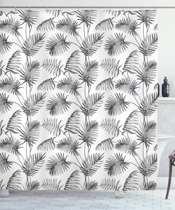Palm Leaf Botanic Island Print Shower Curtain for a Beachy and Tropical Bathroom Decor