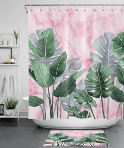 Palm Leaf Marble Texture Shower Curtain: A Luxurious Touch To Your Bathroom