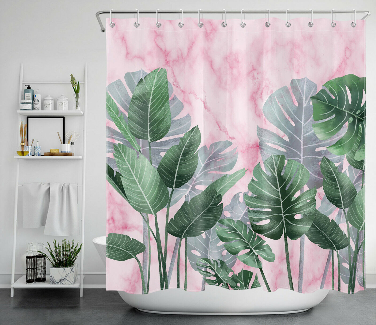 Palm Leaf Marble Texture Shower Curtain: A Luxurious Touch To Your Bathroom