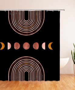Palm Leaf Mid Century Boho Shower Curtain with Abstract Geometric Art Bathroom Accessories Design
