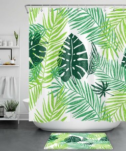Palm Leaf Print Shower Curtain for Tropical Bathroom Decor - White Background