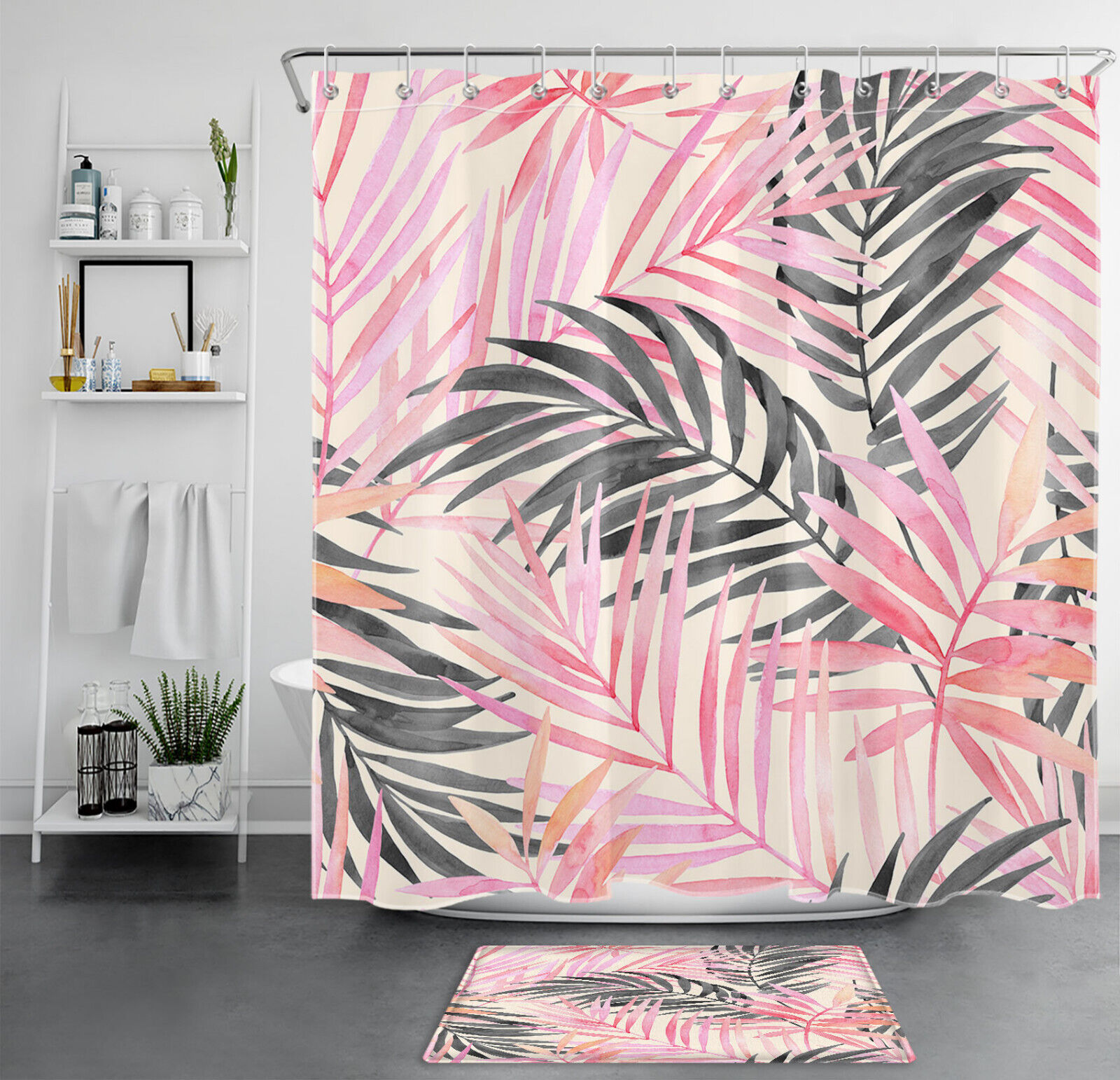 Palm Leaf Print Shower Curtain for Tropical Bathrooms
