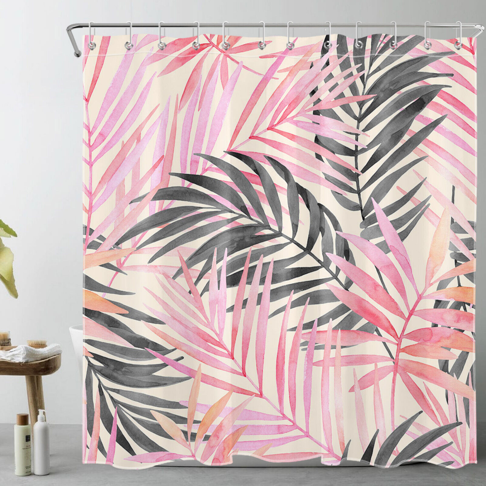 Palm Leaf Print Shower Curtain for Tropical Bathrooms