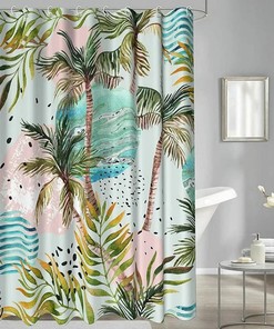 Palm Leaf Shower Curtain With Green Leaves For A Tropical Bathroom Decor