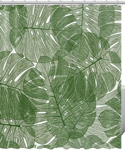 Palm Leaf Texture Print Fabric Shower Curtain for Natural Bathroom Decor