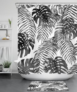 Palm Leaf Tropical Print Shower Curtain For Bathroom