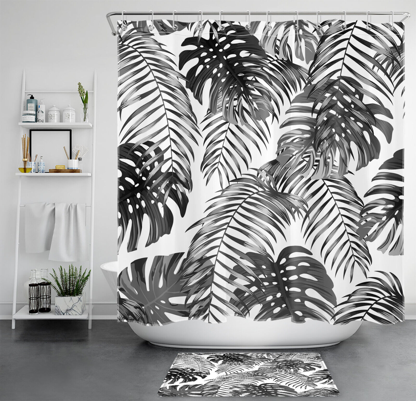 Palm Leaf Tropical Print Shower Curtain For Bathroom