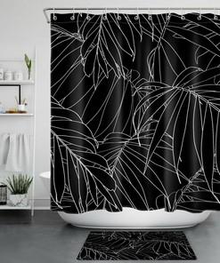 Palm Leaf Tropical Word Print Shower Curtain For Bathroom