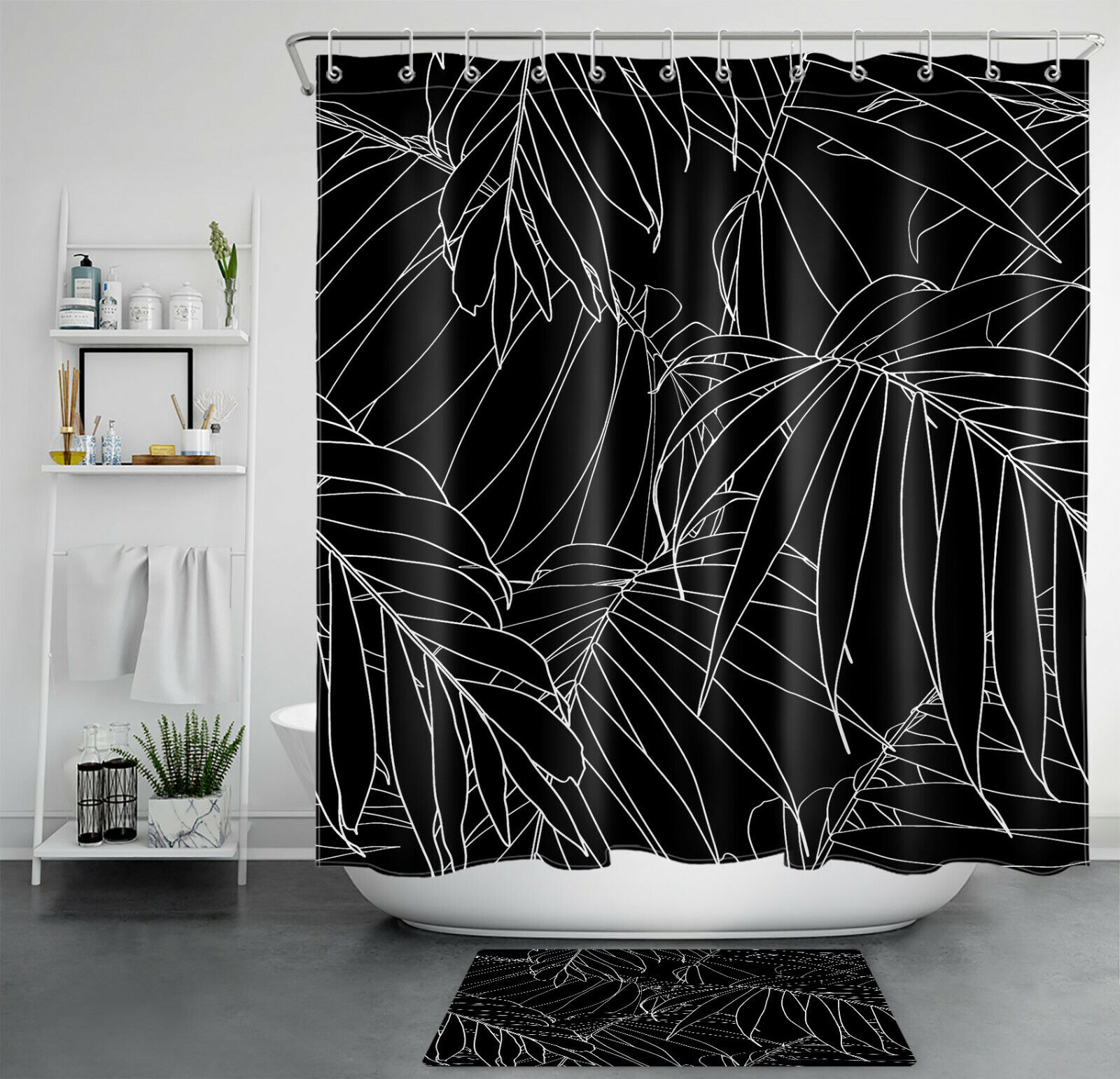 Palm Leaf Tropical Word Print Shower Curtain For Bathroom