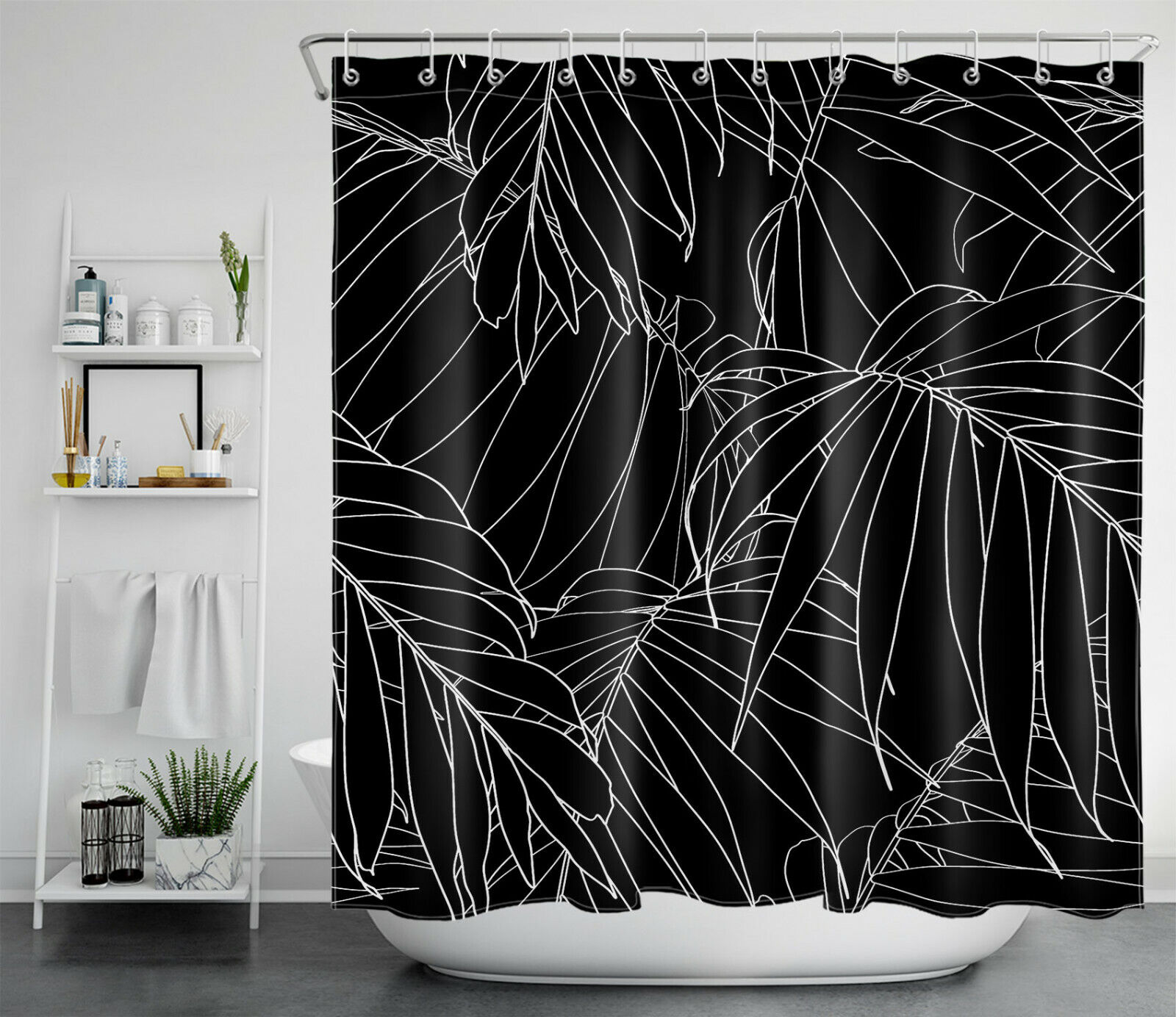 Palm Leaf Tropical Word Print Shower Curtain For Bathroom - Image 2