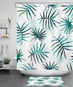 Palm Leaf Watercolor Tropical Paradise Shower Curtain for Bathroom Decor