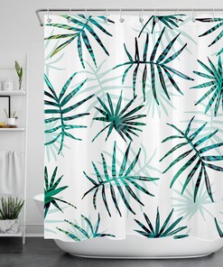 Palm Leaf Watercolor Tropical Paradise Shower Curtain for Bathroom Decor
