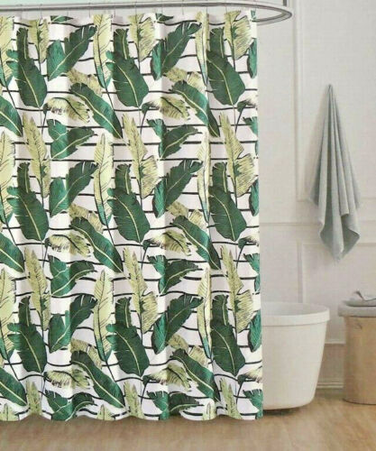 Palm Leafs 70 Summer Beach House Fabric Green White Tropical Restroom Shower Curtain Ideas