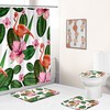 Palm Leaves And Flamingo Shower Curtain Set With Toilet Seat Cover And Bath Mat, Tropical Bathroom Decor