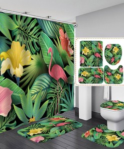 Palm Leaves And Flowers Shower Curtain, Tropical Beach Bathroom Decor