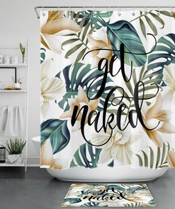 Palm Leaves And Flowers Shower Curtain With Unique Tropical Prints, Cute Bathroom Decor Idea