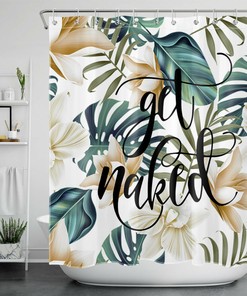 Palm Leaves And Flowers Shower Curtain With Unique Tropical Prints, Cute Bathroom Decor Idea