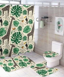 Palm Leaves Giraffe Shower Curtain for Bathroom - Nature and Wildlife Theme Shower Curtains Ideas