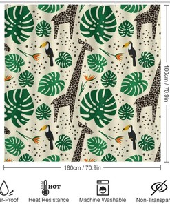 Palm Leaves Giraffe Shower Curtain for Bathroom - Nature and Wildlife Theme Shower Curtains Ideas